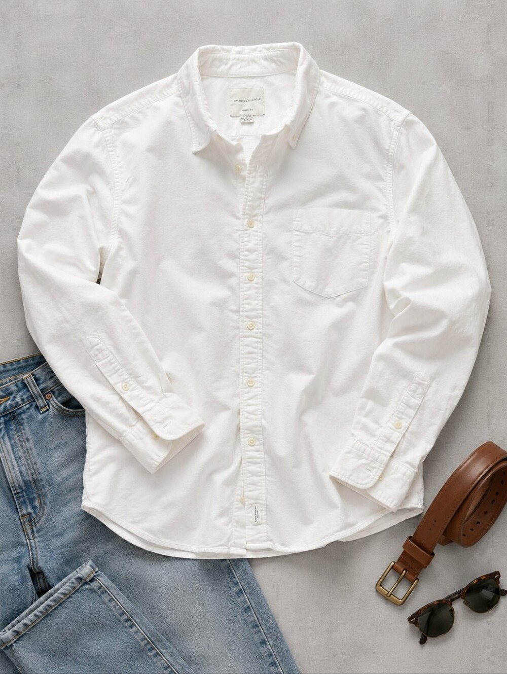 American Eagle Classic Fit White Oxford Button Down Shirt Men's XL